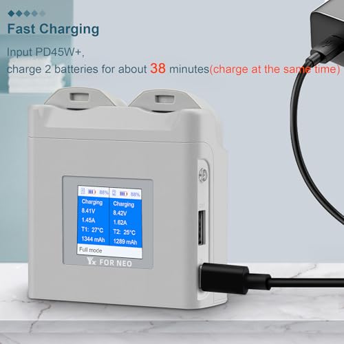 Hanatora LCD Multifunction Parallel Battery Charger for DJI Neo,Dual Two-Way Charging Hub,Fast Charge Two Batteries Drone Accessories