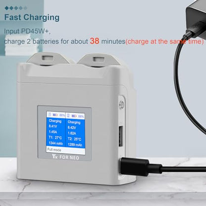 Hanatora LCD Multifunction Parallel Battery Charger for DJI Neo,Dual Two-Way Charging Hub,Fast Charge Two Batteries Drone Accessories