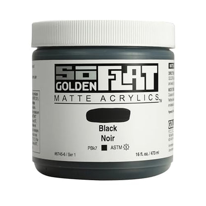 GOLDEN SoFlat Matte Acrylics, Black, 16 fl. oz. Jar - color: Black, size: 16 Fl Oz (Pack of 1)