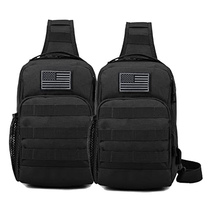 Valinov Tactical Shoulder Bag,Molle Shoulder Backpacks,Military Sling Daypack Backpack with USB Charging port - color: 2 Pack Black