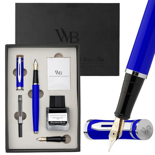 Wordsworth & Black Fountain Pen Gift Set, Medium & Extra Fine Nib, Blue - color: Blue Chrome