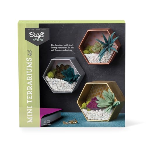 Craft Crush — Mini Plants Terrariums Easy Fun Arts and Craft Kit — Make 3 Charming Faux Terrariums! — For Ages 13 and Up - size: Mini, style: Craft Crush Mini Terrariums Craft Kit