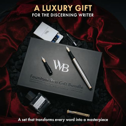 Wordsworth & Black Fountain Pen Gift Set, Medium & Extra Fine Nib, Silver Gold - color: Silver Gold