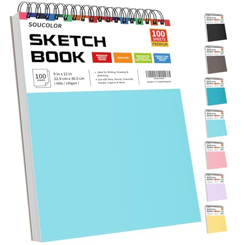 Soucolor Sketch Book 9x12,Thick Drawing Paper Pad School Art Supplies - color: Blue, size: 9" x 12" (Pack of 1)