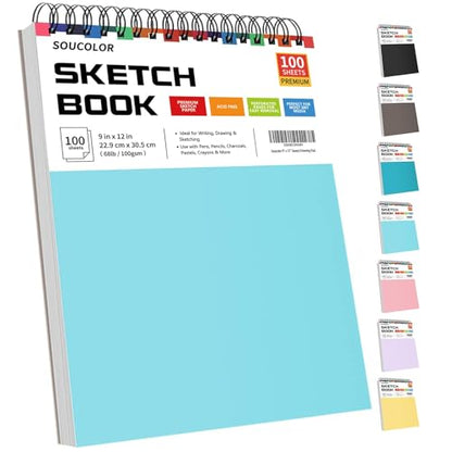Soucolor Sketch Book 9x12,Thick Drawing Paper Pad School Art Supplies - color: Blue, size: 9" x 12" (Pack of 1)