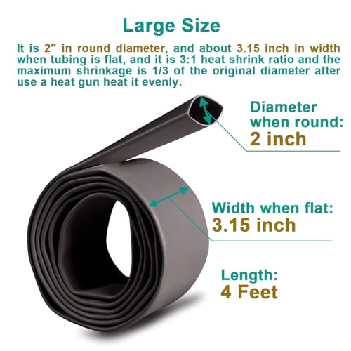 2 Inch Dia 3:1 Waterproof Heat Shrink Tubing, Dual Wall, 4ft, Black - size: 2" (4ft, Black)