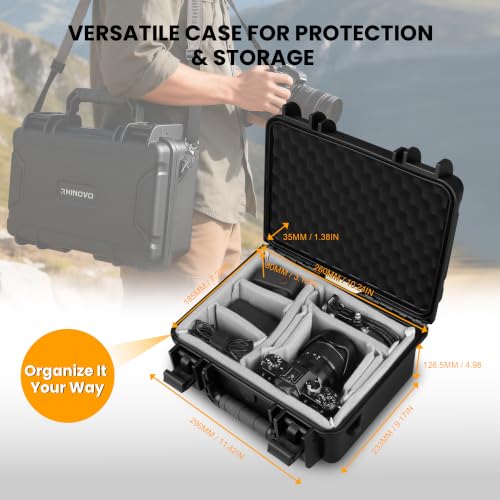 IP67 Waterproof Hard Case 11 Inch with Padded Dividers or Pick and Pluck Foam Interior, Protective Carrying Case for Smaller Mirrorless Cameras, Drones and Electronics