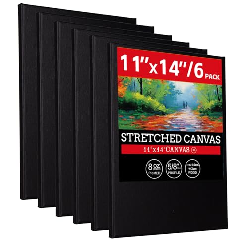 6 Pack 11x14 Stretched Canvases for Painting Black - size: 11x14 (6Pack)