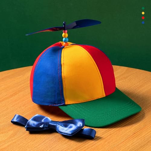 Sintege Propeller Hat Nerd Silly Twirly Cap Helicopter Cap with Spinner and Adjustable Bowtie for Costumes - color: Blue