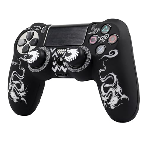 RALAN Controller Skins for PS4,Fruit Silicone Controller Cover Skin Protector Compatible /PS4 Slim/PS4 Pro Controller with 2 Cute Thumb Grips Caps… - color: Black White dargon
