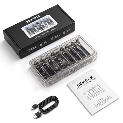 AA AAA Battery Charger for Rechargeable AA AAA Battery, Charger only - size: 8 Bay Charger - transparent