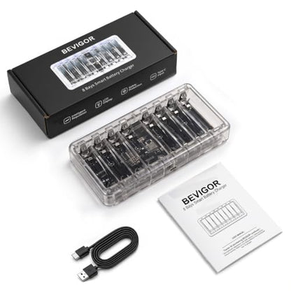 AA AAA Battery Charger for Rechargeable AA AAA Battery, Charger only - size: 8 Bay Charger - transparent