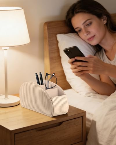 SITHON Remote Control Holder with 5 Compartments - color: Stripe-Latte, size: Small