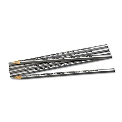 Prismacolor 02460 Verithin Colored Pencils Metallic Silver Dozen