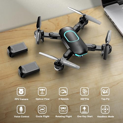 Drone with 1080P Camera, Foldable Drone for Beginners with Light, Upgrade Altitude Hold, Gesture Selfie, Waypoint Fly, 3D Flip, 3 Speed Mode, Circle Fly, One Key Start