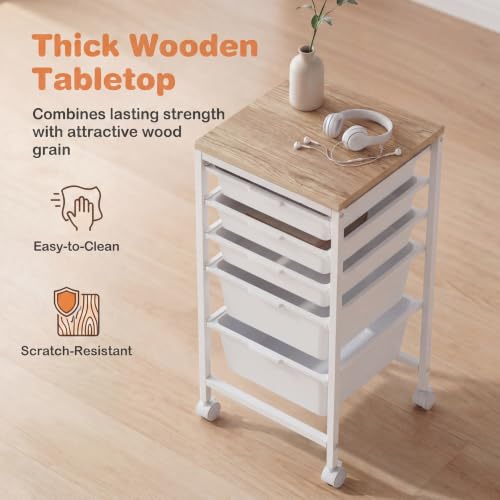 RELAX4LIFE 5-Drawer Rolling Storage Cart w/Lockable Wheels(White) - color: White, size: 25”H