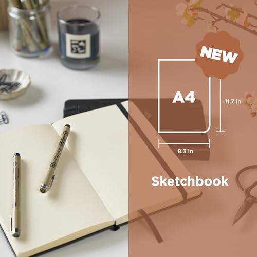 SAKURA Pigma Micron Pen 6 Pack and A4 Sketchbook Black Drawing Bundle