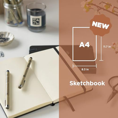 SAKURA Pigma Micron Pen 6 Pack and A4 Sketchbook Black Drawing Bundle