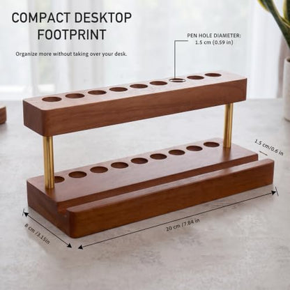 Pen Holder for Desk, Pencil Organizer, Fountain Pen Display Stand - color: Single-row - Walnut