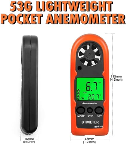 BTMETER Anemometer Handheld Wind Speed Meter BT-816B (Range: 0.2–67 MPH) - color: Orange