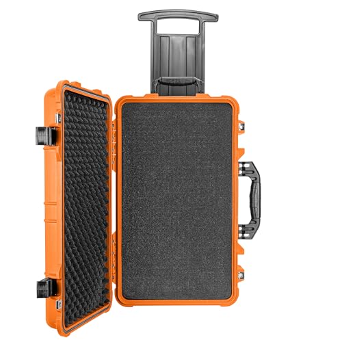 Eylar 22" Carry-On Travel Roller Gear, Camera, Drones, Tools, Equipment Hard Case Waterproof, TSA Approved, Customizable Pluck Foam, Lockable (Orange) - color: Orange