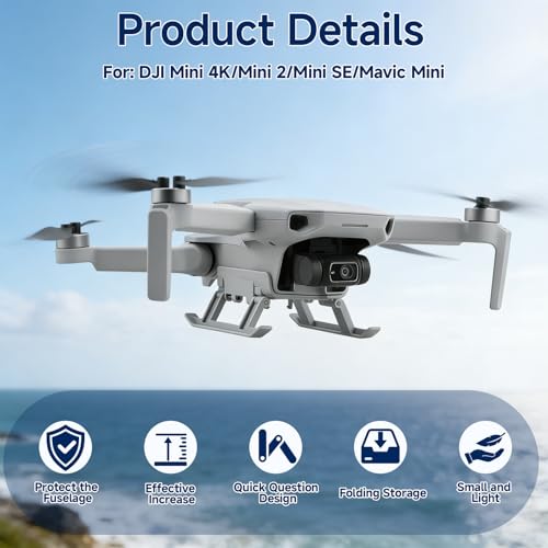 Landing Gear Extensions, Drone Foldable Height Extended Leg Accessory, Light Landing Gear, Compatible with DJI Mini 4K/Mini 2/Mini SE/Mavic Mini, Drone Accessories