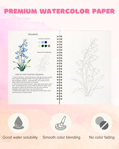 Flower Watercolor Workbook for Adults and Beginners - color: c-flower