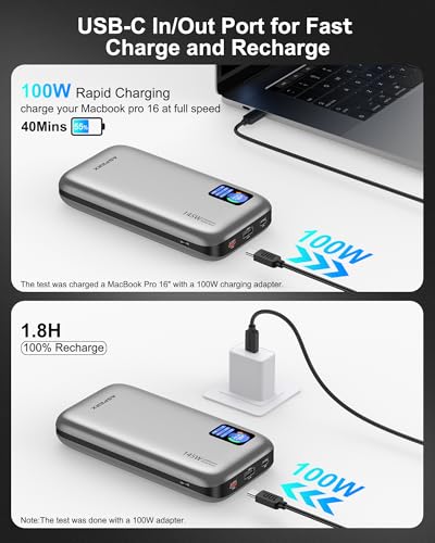 AsperX Laptop Power Bank, 145W USB C PD 3.1 Fast Charging Portable Charger - color: Silver