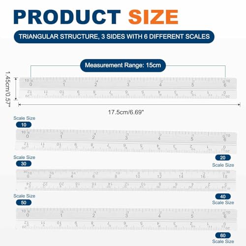 HARFINGTON 2 Pcs Architectural Scale Ruler, 7 Inch Standard Aluminum Alloy Architect Triangular Large Scale Laser-Etched Blueprint Drafting Ruler for Architects Engineers, Silver - color: Silver, size: 7 Inch