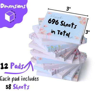 Mr. Pen- Floral Sticky Notes, 3"x3", 12 Pads, 700 Sheets, Colorful - color: Floral
