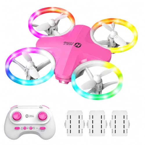 Holy Stone HS180 LED Mini Drone for Kids Beginners, RC Quadcopter with 3 Batteries 21 Min Flight, Easy to Fly, One Key Start, Altitude Hold, 3D Flips, Circle Fly, Headless Mode, Great Easter Gift Toy Drone, Pink - color: Pink