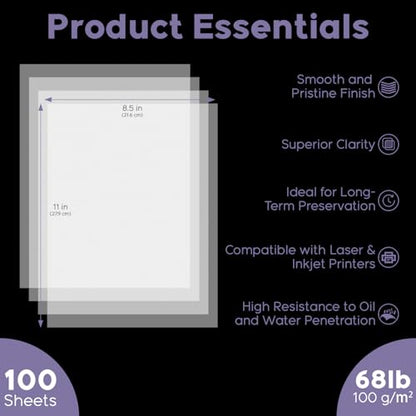 SuFly Vellum Paper 8.5" x 11", Thick Tracing Paper, 100-Sheets 68lb/100gsm - size: 8.5" x 11", 100 Pack