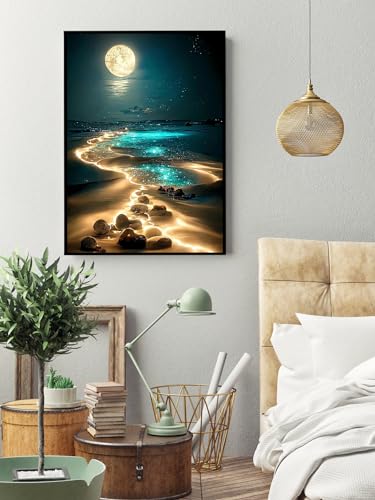Moonlight Beach Diamond Art Kits for Adults, 5D Diamond Painting for Adults - color: Seaside Moonlight