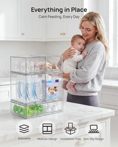 Vtopmart Clear Stackable Storage Drawers Set of 9, Plastic Organizer Bins - style: 6 Small+2 High+1 Wide