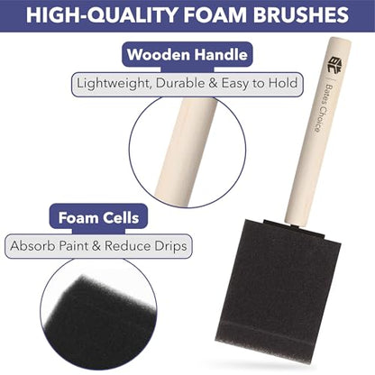 Bates- Foam Paint Brushes, 2 Inch, 48 Pack, Wooden Handle - color: Black, size: 2 Inch, 48 Pack