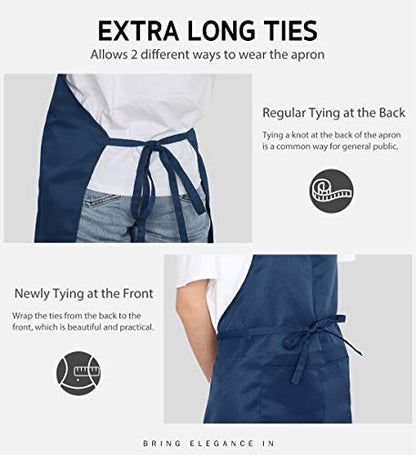 Syntus 12 Pack Apron with 2 Pockets Aprons for Men Women, Polyester, Blue - color: Nautical Blue