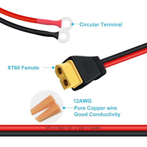 XT60 to O Ring Terminal Cable 12 AWG 0.3 m/1 ft - size: 0.3 m/1 ft