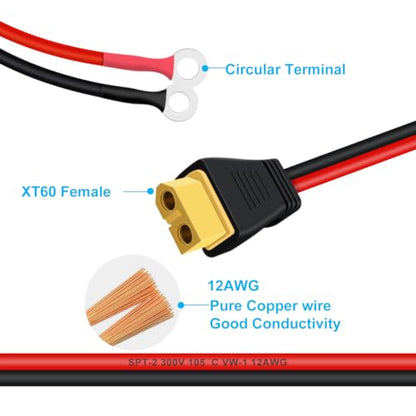 XT60 to O Ring Terminal Cable 12 AWG 0.3 m/1 ft - size: 0.3 m/1 ft