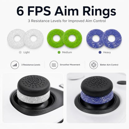 16PCS Silicone Thumb Grips & FPS Aim Rings for PS5, PS4, Switch Pro Controllers - 8 Joystick Caps, 6 Multi-Level Resistance Rings, 2 Protector Rings for Enhanced Grip and Precision Control