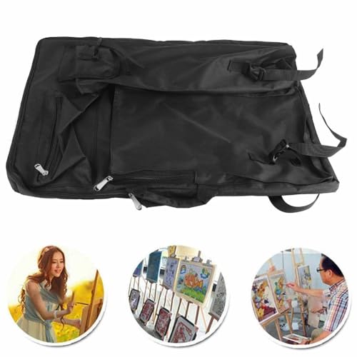 Canvas 4K Drawing Board Carrying Bag, Large Art Portfolio Case with Adjustable Shoulder Strap and Zipper Pockets, Black