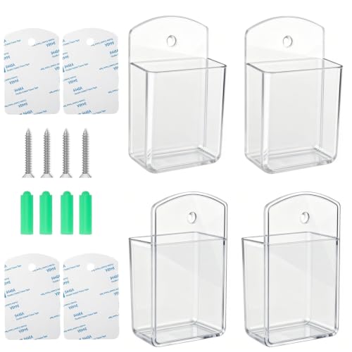 4Pcs Wall Remote Control Holder, Clear Remote Wall Mount for AC TV, Adhesive Remote Control Holder for Office Storage - color: Clear