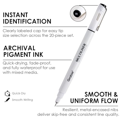 Grabie Micro Fineliner Pens, 10 Waterproof Black Drawing Pens - color: 10-Black