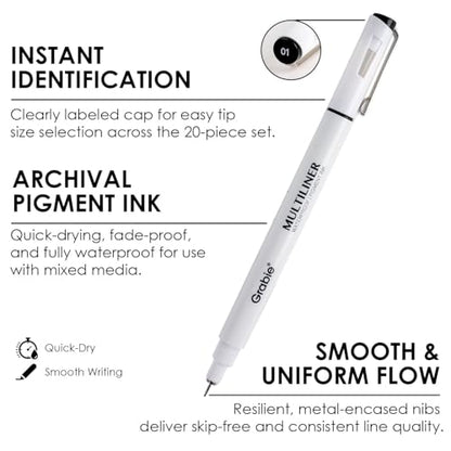 Grabie Micro Fineliner Pens, 10 Waterproof Black Drawing Pens - color: 10-Black