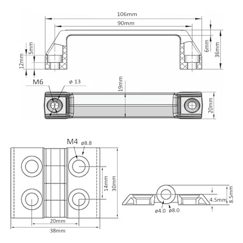 2020 Aluminum Extrusion T Slot Hardware 8Pcs Pivot Hinge 4Pc Handle - style: 4 sets with M6 8 sets with m4