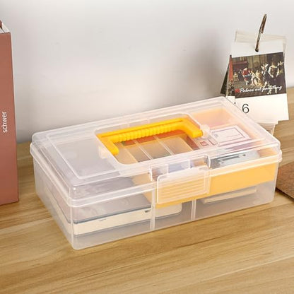 JUXYES Clear Art Craft Supply Storage Bin Sewing Box With Handle Lid - color: Yellow, size: 1 Pack