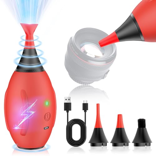 LYNCA Electric Air Blower Kit, with 4 Soft Tip Silicone Replacable Nozzles, Mechanism Dust Blower and Vacuum Cleaner, Professional Air Blaster for Camera Sensor CCD CMOS Lenses- Red