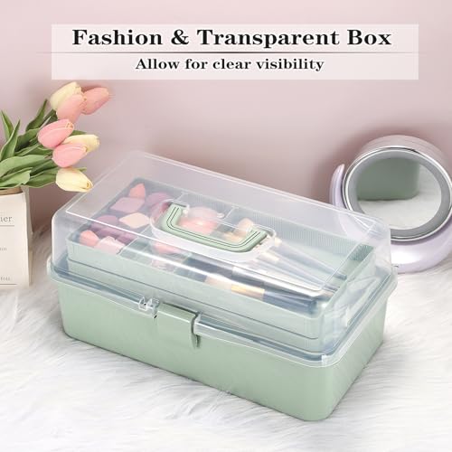 Tackle Box, 16-Inch Extra Large Art Storage Box with 3-Layer Folding Trays - color: Green
