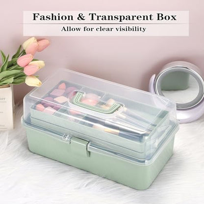 Tackle Box, 16-Inch Extra Large Art Storage Box with 3-Layer Folding Trays - color: Green