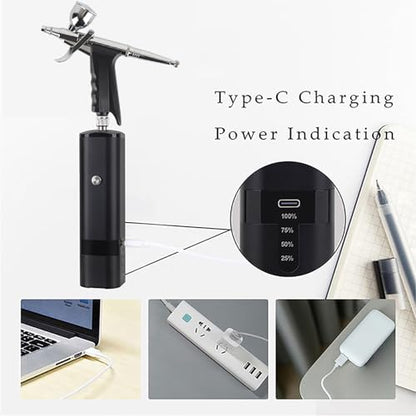 High Pressure Airbrush Kit, Rechargeable Cordless - color: Black