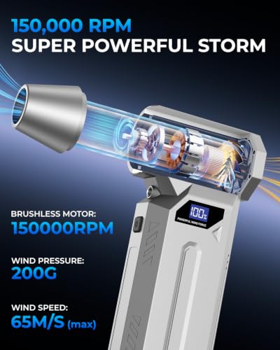 AHNR Compressed Air Duster, 150,000RPM Electric Air Duster Blower for PC - color: Silver